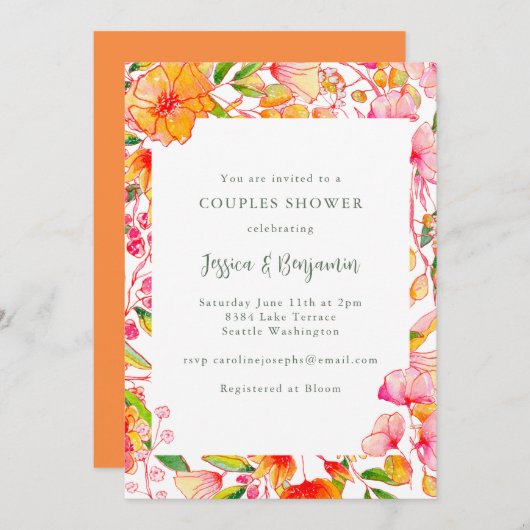 Stijlvolle levendige roze Sinaasappel bloemenkoppe Kaart (Voorkant / Achterkant)