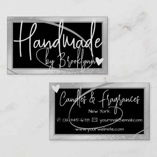 Stijlvolle Licht Zilveren Lijsten Hart Handgemaakt Visitekaartje (Voorkant / Achterkant)