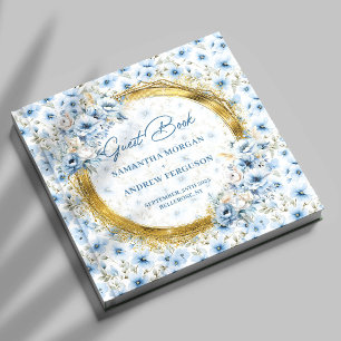 Stijlvolle lichtblauwe gouden glitter bruiloft gas gastenboek