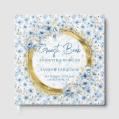 Stijlvolle lichtblauwe gouden glitter bruiloft gas gastenboek (Voorkant)