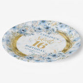 Stijlvolle lichtblauwe Sweet 16 Gold Glitter Party Papieren Bordje (Gekanteld)