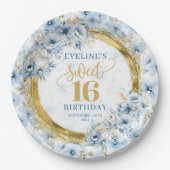 Stijlvolle lichtblauwe Sweet 16 Gold Glitter Party Papieren Bordje (Voorkant)