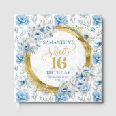 Stijlvolle lichtblauwe zoete zestien teken in boek (Voorkant)