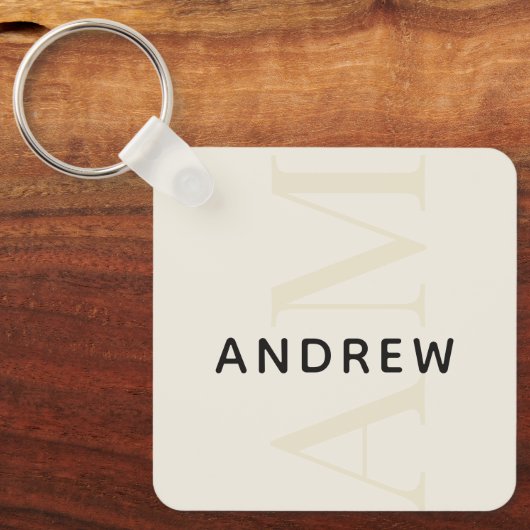 Stijlvolle lichte beige monogram en naam sleutelhanger (Voorkant)