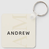 Stijlvolle lichte beige monogram en naam sleutelhanger (Achterkant)