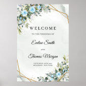 Stijlvolle lichte pastelblauwe rozen groen bruilof poster (Voorkant)