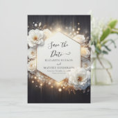 Stijlvolle Lichten Witte Rozen bruiloft Save The Date (Staand voorkant)