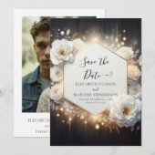 Stijlvolle Lichten Witte Rozen bruiloft Save The Date (Voorkant / Achterkant)