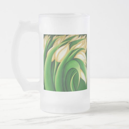 Stijlvolle lichtgele Tulpen Matglas Bierpul (Links)