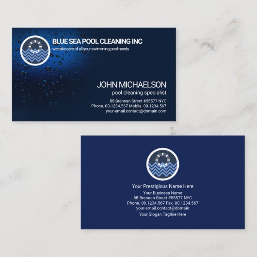 Stijlvolle lichtgevende waterdruppels zwembad visitekaartje (Voorkant / Achterkant)