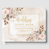 Stijlvolle Lichtroze Gouden Herfst Waterverf bruil Gastenboek (Voorkant)