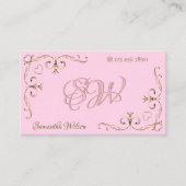 Stijlvolle lichtroze gouden hoeken Initialen Visitekaartje (Voorkant)
