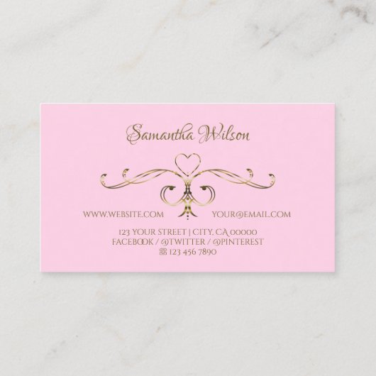 Stijlvolle lichtroze gouden  hoeken Logo Visitekaartje (Achterkant)