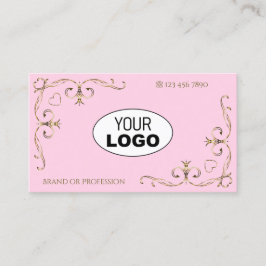 Stijlvolle lichtroze gouden  hoeken Logo Visitekaartje