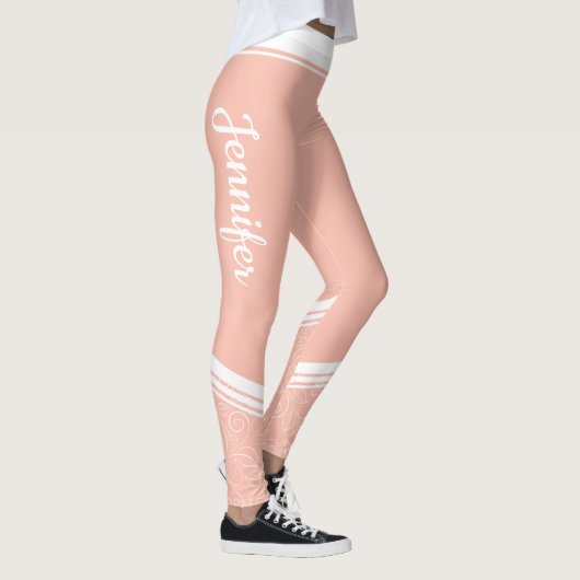 Stijlvolle lichtroze witte strepen en naam leggings (Rechts)
