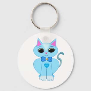 Stijlvolle lieve lichtblauwe poes kat sleutelhanger