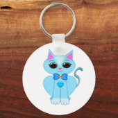 Stijlvolle lieve lichtblauwe poes kat sleutelhanger (Voorkant)
