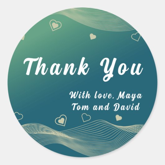 Stijlvolle lijn en hartontwerp bedankt ronde sticker (Voorkant)