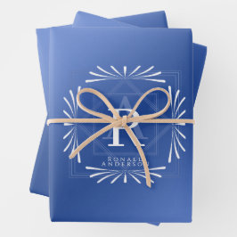 Stijlvolle Lijst Blauw Monogram Verpakking Papiere Inpakpapier Vel