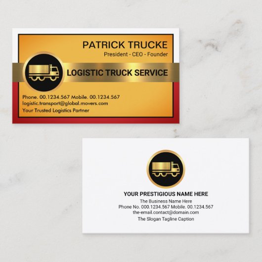 Stijlvolle Lijst gouden vrachtwagen tab Visitekaartje (Voorkant / Achterkant)