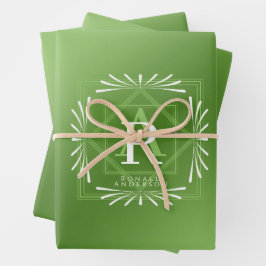 Stijlvolle Lijst Green Monogram Wrapping Paper She
