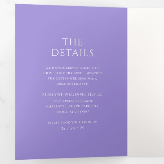 Stijlvolle Lila bruiloft Drieluik Uitnodiging (Binnenzijde eerst)