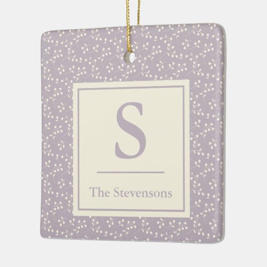 Stijlvolle  Lila Floral Pattern Monogram Naam Keramisch Ornament (Links)