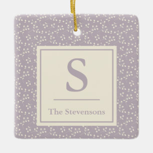 Stijlvolle  Lila Floral Pattern Monogram Naam Keramisch Ornament