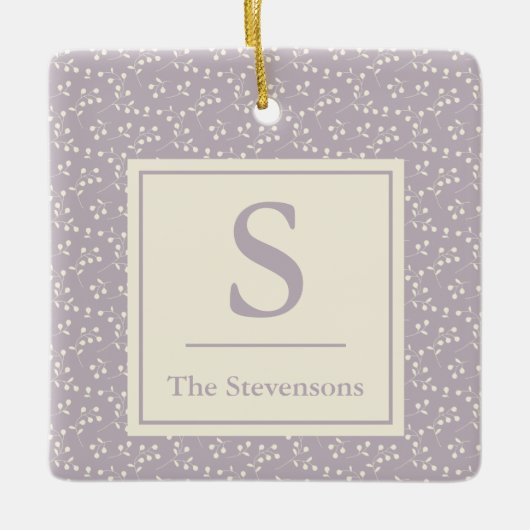 Stijlvolle  Lila Floral Pattern Monogram Naam Keramisch Ornament (Voorkant)