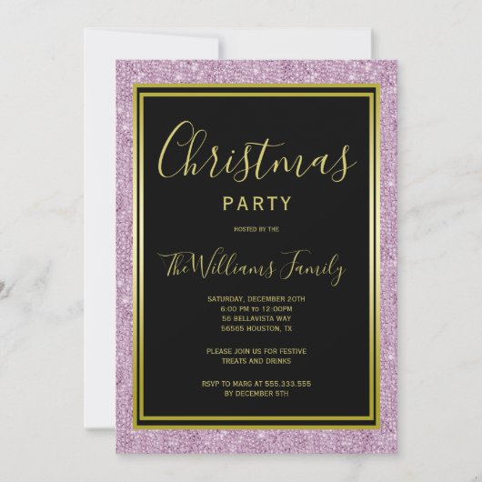 Stijlvolle Lila glitter, goud ingelijst kerstfeest Kaart (Voorkant)