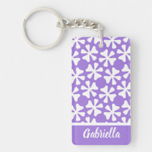 Stijlvolle lila paarse en witte geometrische patro sleutelhanger