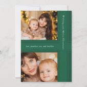 Stijlvolle linten Christmas Green Two foto Feestdagenkaart (Voorkant)