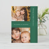 Stijlvolle linten Christmas Green Two foto Feestdagenkaart (Staand voorkant)