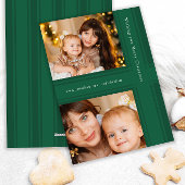 Stijlvolle linten Christmas Green Two foto Feestdagenkaart