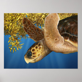 Stijlvolle Loggerhead Zee Turtle with Sargassum Poster