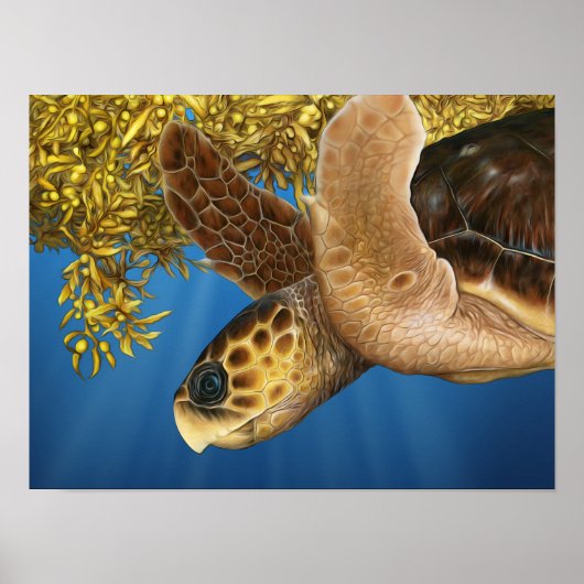 Stijlvolle Loggerhead Zee Turtle with Sargassum Poster (Voorkant)