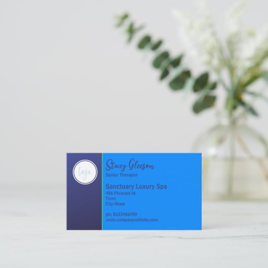 STIJLVOLLE LOGO ART DECO BLAUW GROENE PAUWENVEER VISITEKAARTJE (Staand voorkant)