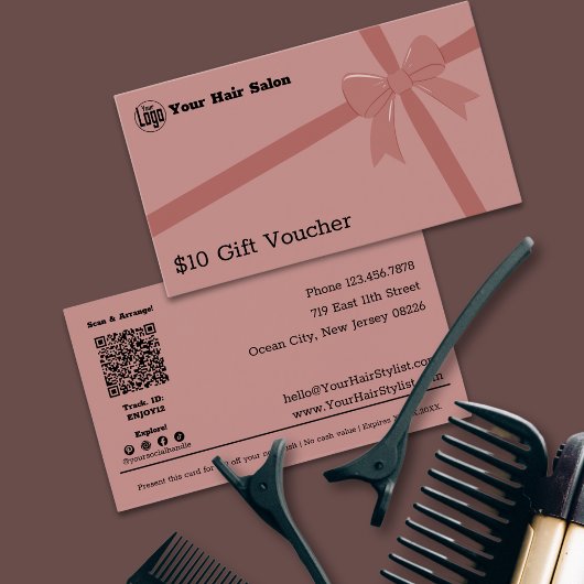 Stijlvolle Logo QR Code Ribbon $10 Gift Voucher Ka Visitekaartje
