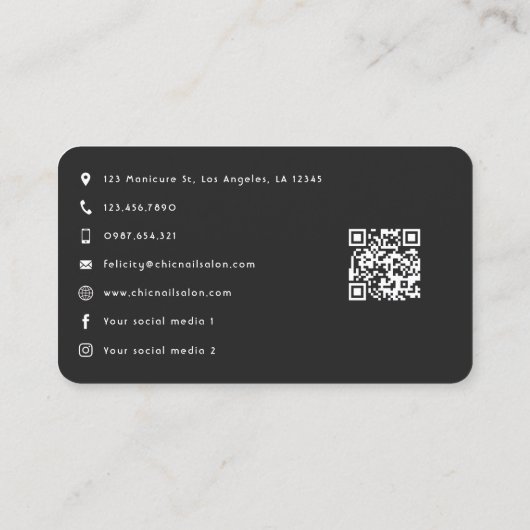 Stijlvolle Los Angeles Nail Salon Branding Design Visitekaartje (Achterkant)