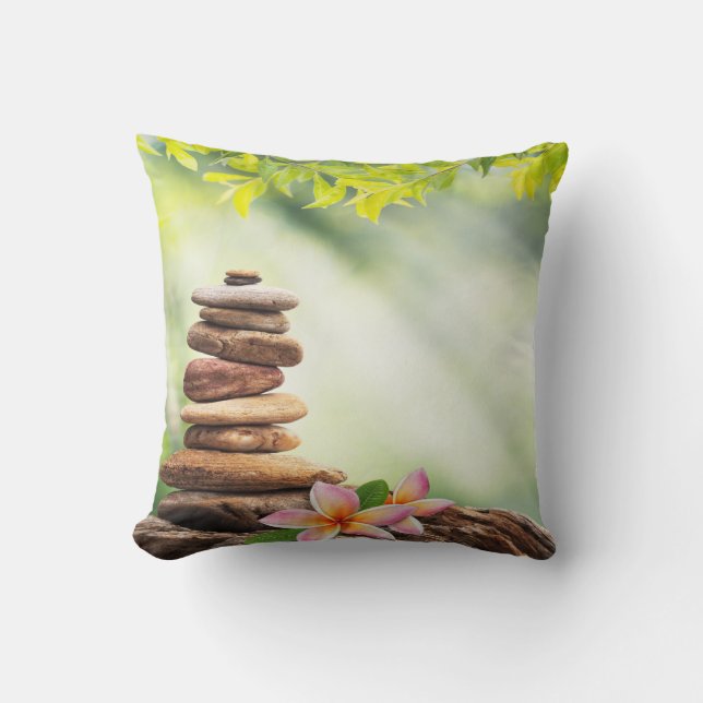 Stijlvolle Lotus Bloem Landschap, Zen Stenen Kussen (Voorkant)