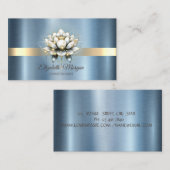 Stijlvolle Lotus Stripe Sparkle Blue Metallic Visitekaartje (Voorkant / Achterkant)