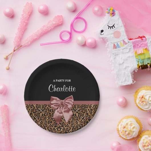 Stijlvolle luipaard Afdruk Elegant Brown Bow Party Papieren Bordje (Feest)