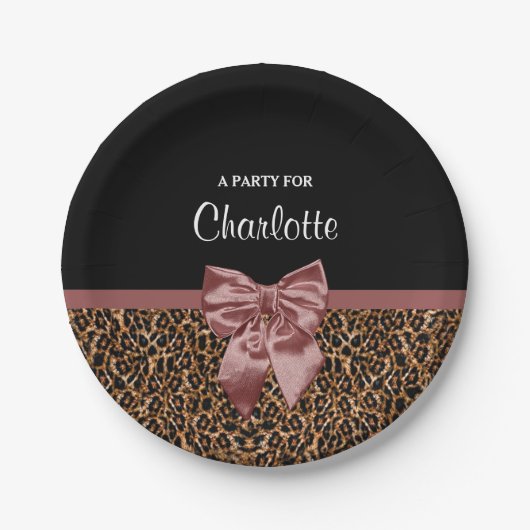 Stijlvolle luipaard Afdruk Elegant Brown Bow Party Papieren Bordje (Voorkant)