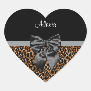 Stijlvolle luipaard Afdrukken Elegant Black Bow en Hart Sticker