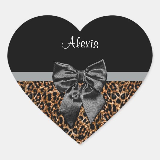 Stijlvolle luipaard Afdrukken Elegant Black Bow en Hart Sticker (Voorkant)