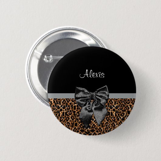 Stijlvolle luipaard Afdrukken Elegant Black Bow en Ronde Button 5,7 Cm (Voorkant /achterkant)