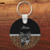 Stijlvolle luipaard Afdrukken Elegant Black Bow en Sleutelhanger (Voorkant)