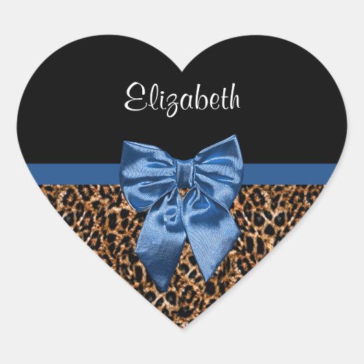 Stijlvolle luipaard Afdrukken Elegant Blue Bow en  Hart Sticker (Voorkant)