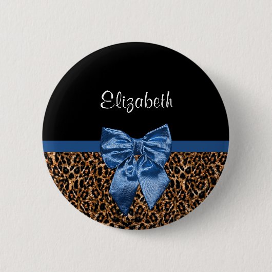Stijlvolle luipaard Afdrukken Elegant Blue Bow en  Ronde Button 5,7 Cm (Voorkant)