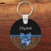 Stijlvolle luipaard Afdrukken Elegant Blue Bow en Sleutelhanger (Voorkant)